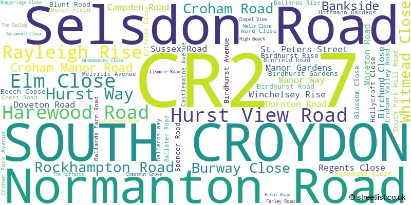 A word cloud for the CR2 7 postcode